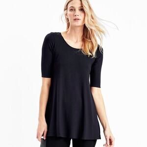 Eileen Fisher Black Viscose Jersey Tunic Dress Size Medium EUC preppy minimalist